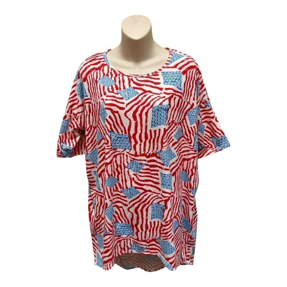 Lula Roe American Flag Redβand Blue Tunic Top Size S Casual Comfy Stretch EUC